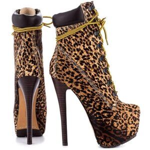 Authentic ZiGi Girl Z-JO Leopard Print Platform Boots 6" Heel